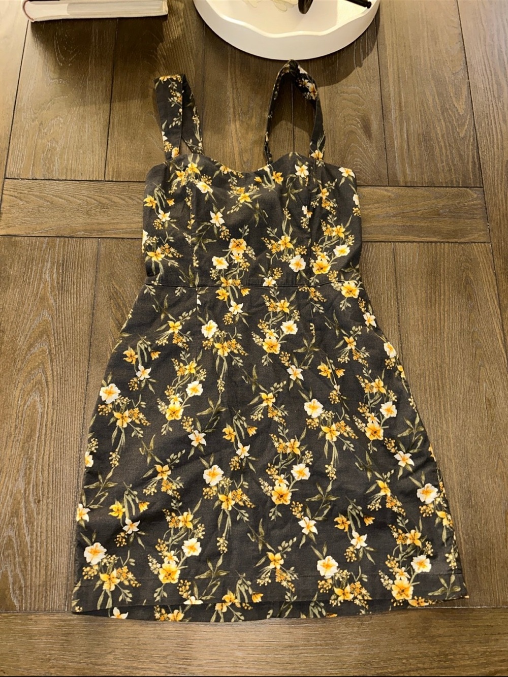 Abercrombie & Fitch Black Floral Mini Dress with Yellow Accents